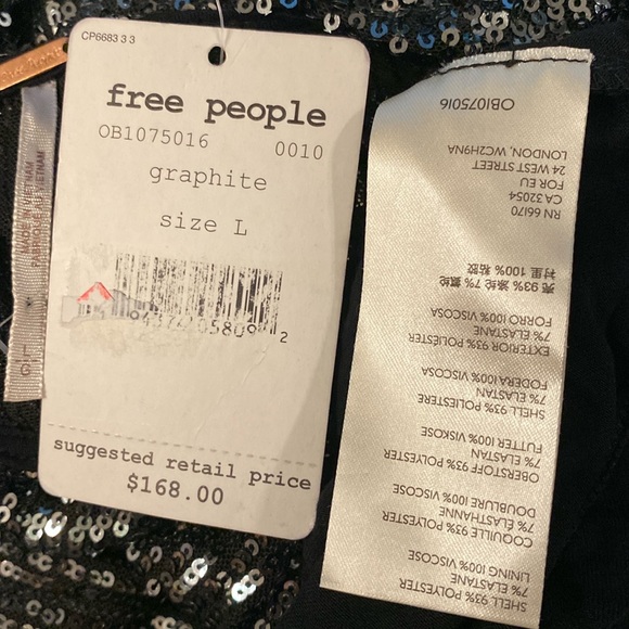 FREE PEOPLE - NWT - dress: black sequin l/s midi w adj. asymmetric skirt - L - Picture 5 of 16